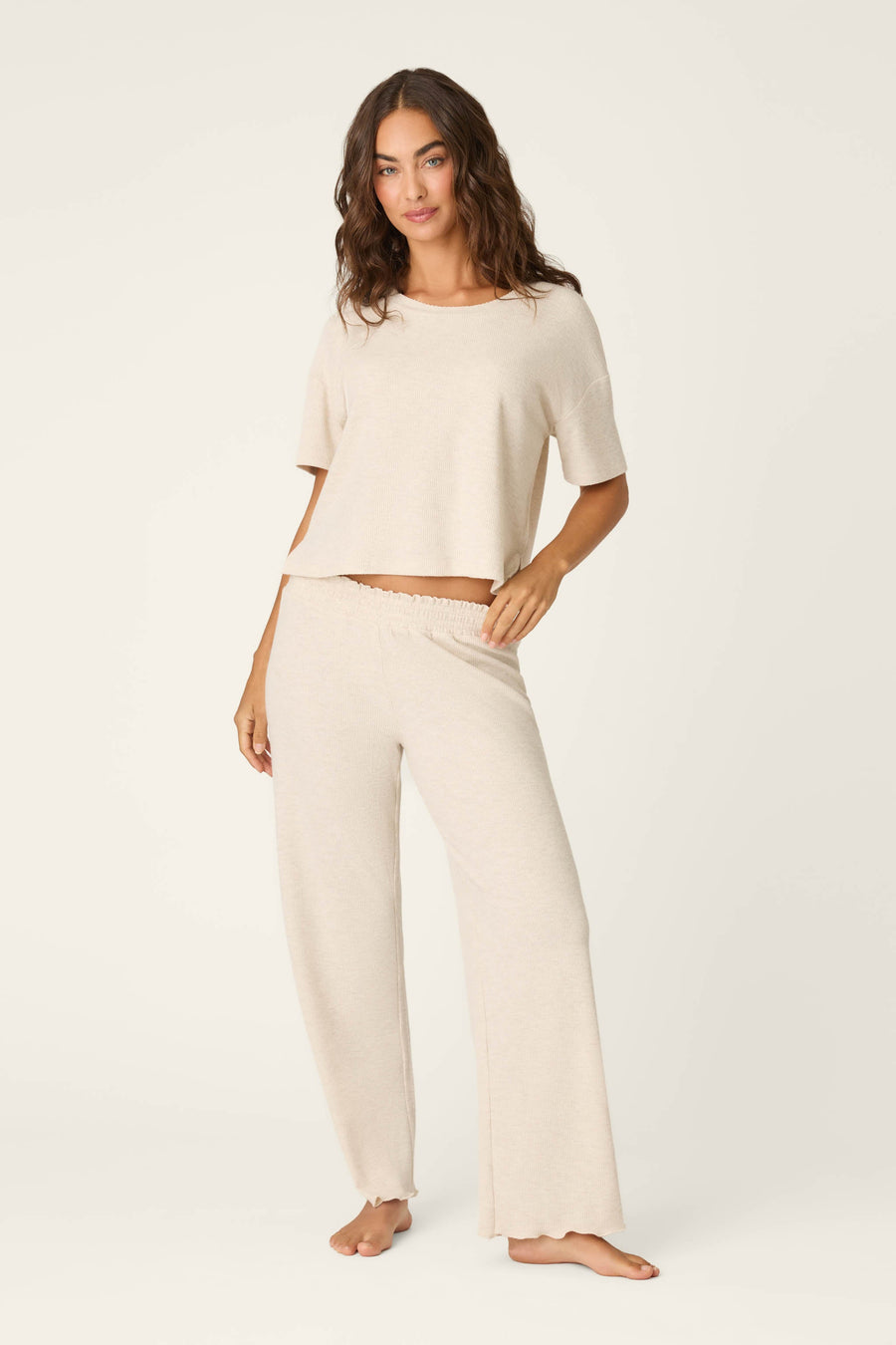 Weekend Waffles Light Oatmeal Cropped PJ Set - Glamourous Grace