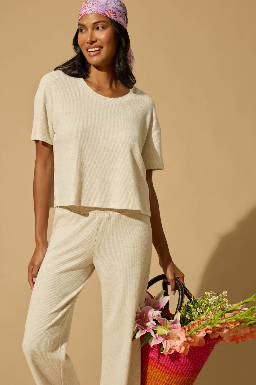 Weekend Waffles Light Oatmeal Cropped PJ Set - Glamourous Grace
