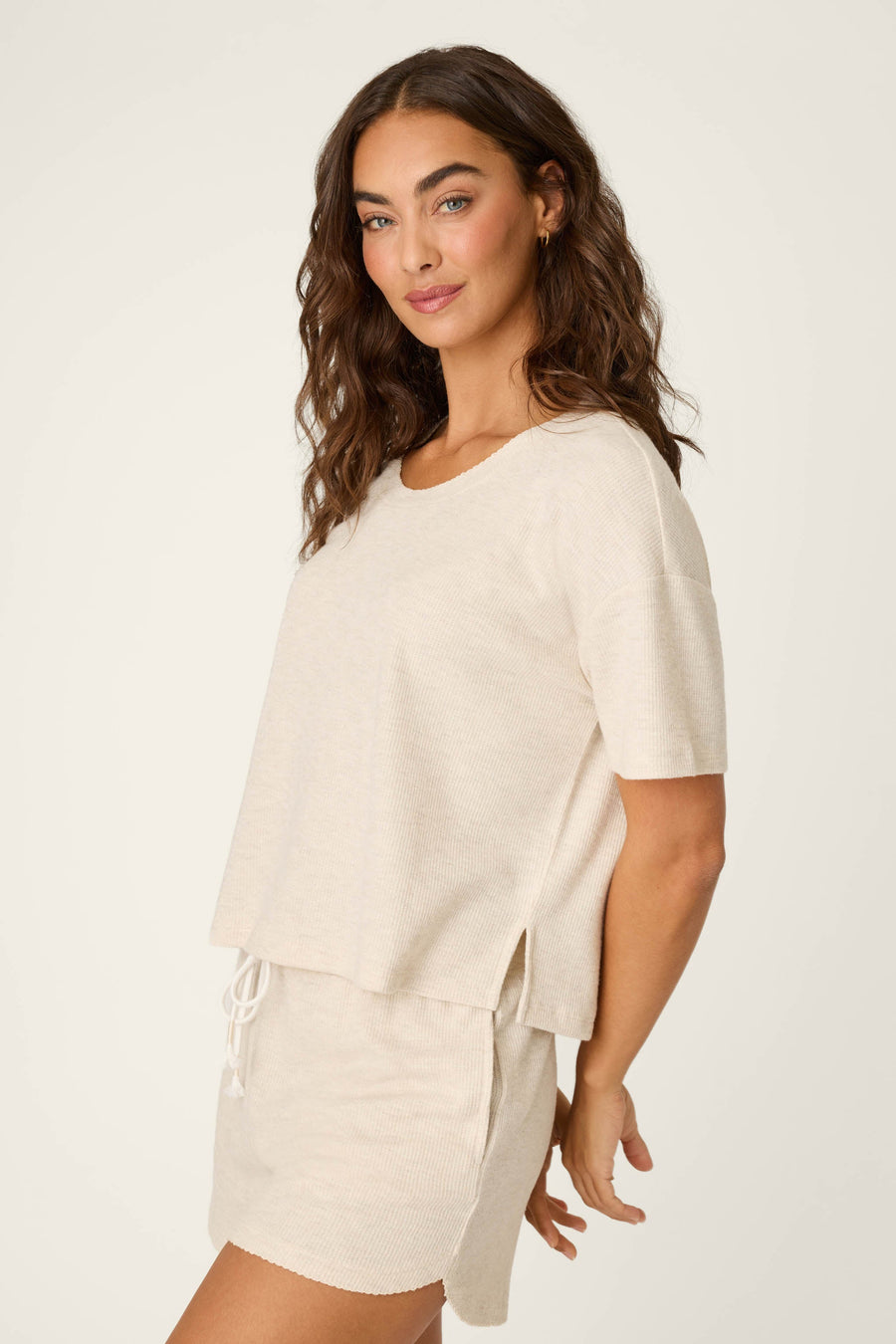 Weekend Waffles Light Oatmeal Short Sleeve Top - Glamourous Grace