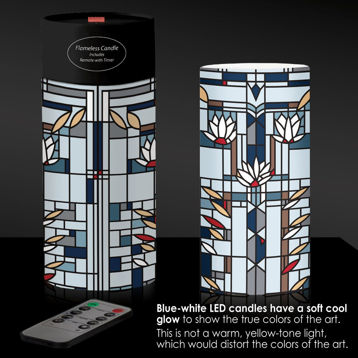 Frank Lloyd Wright Waterlilies 6" LED Candle – Battery Operated, Flickering