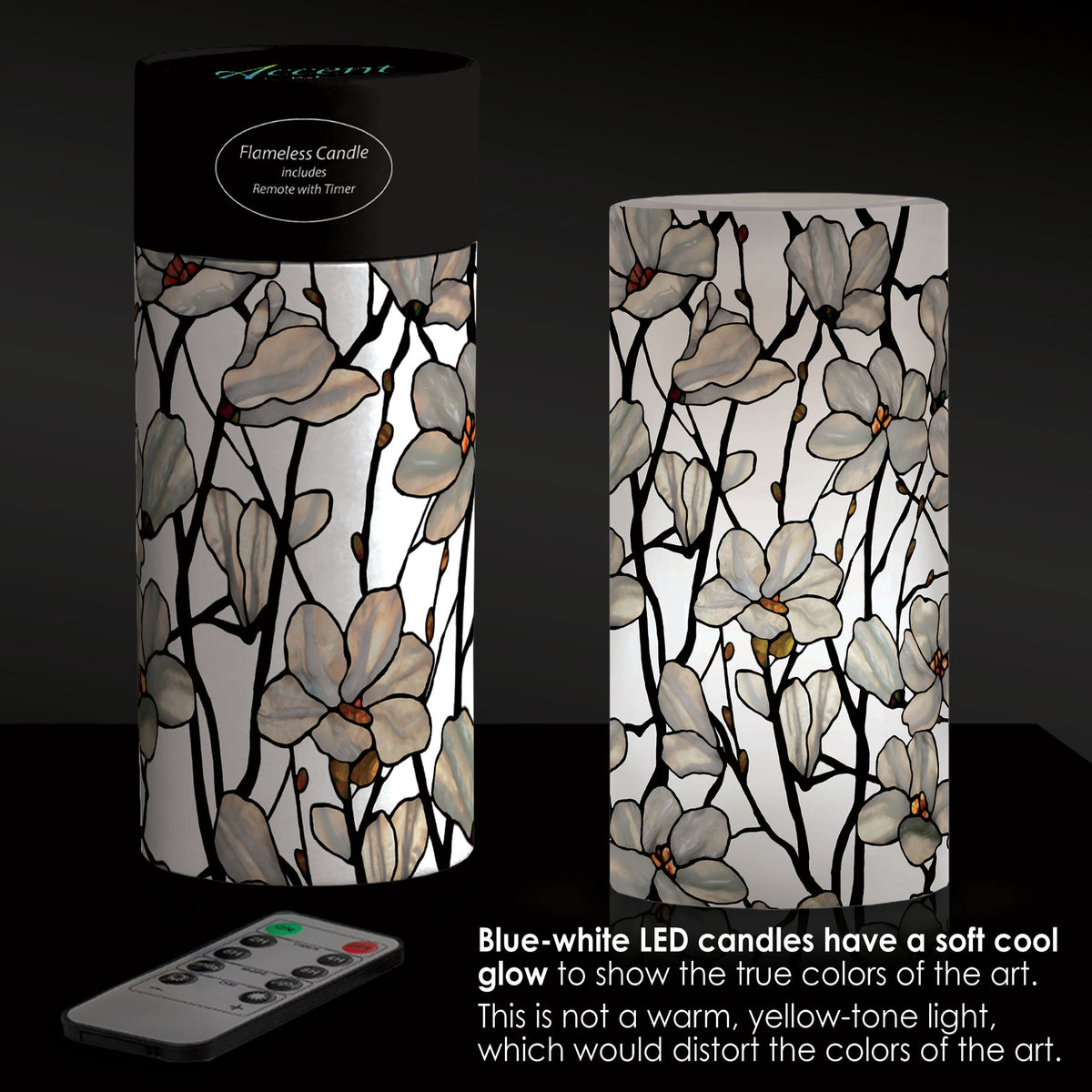 Tiffany Magnolia 6" LED Candle – Battery Operated, Flickering