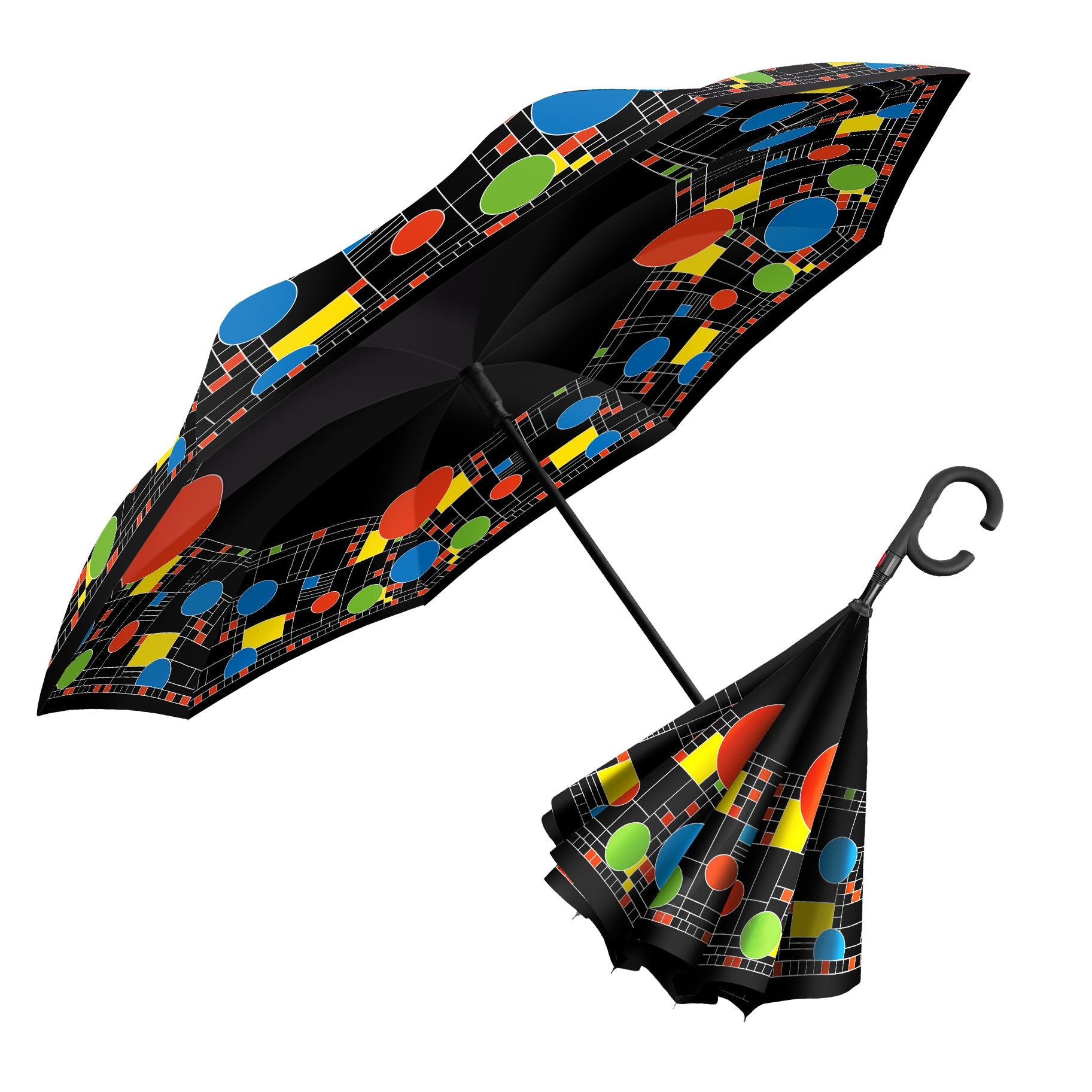 Frank Lloyd Wright "Coonley Playhouse" Reverse Inverted Umbrella – Hands-Free, Windproof Design