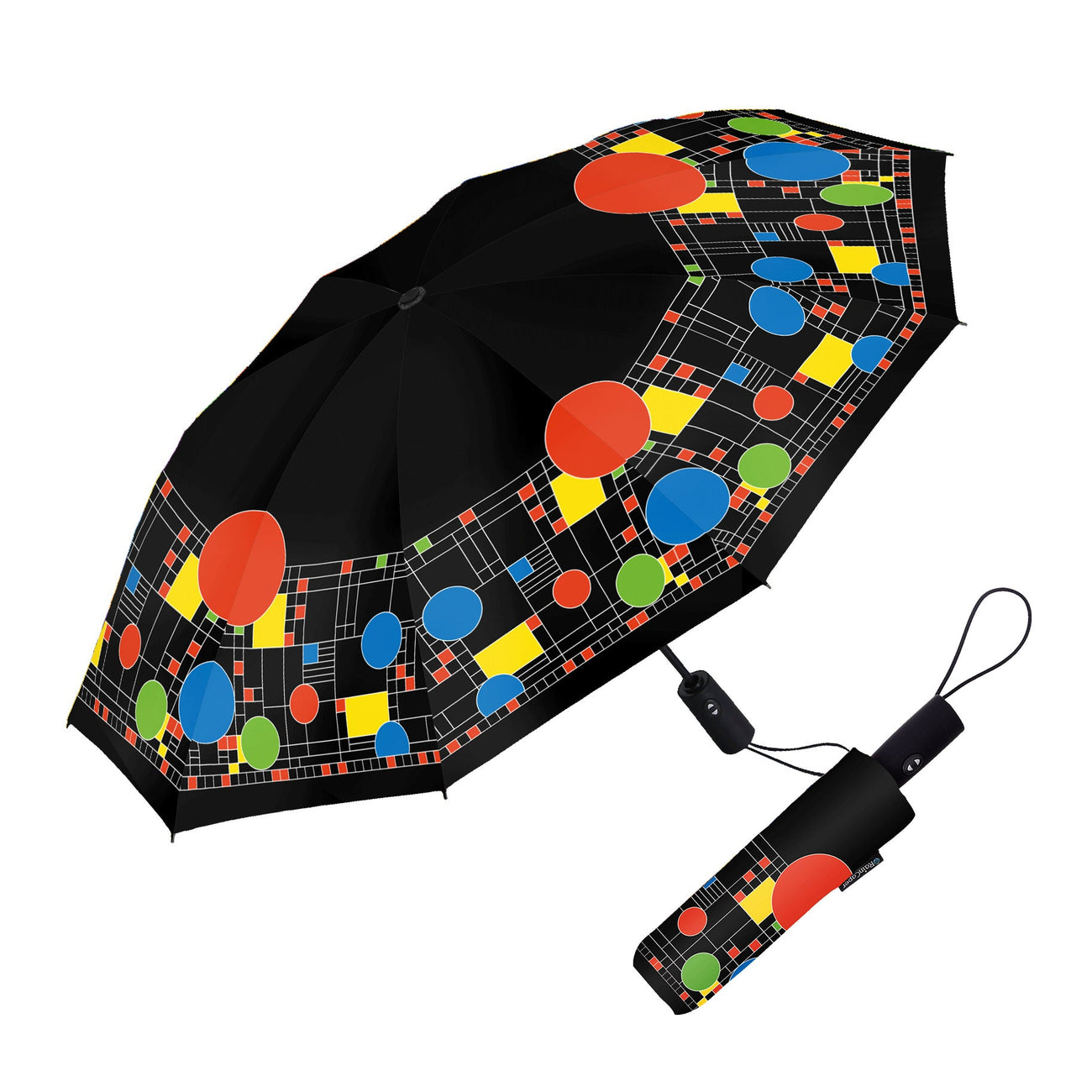Frank Lloyd Wright "Coonley Playhouse" Travel Umbrella – Compact, One-Touch Open & Close - Glamourous Grace