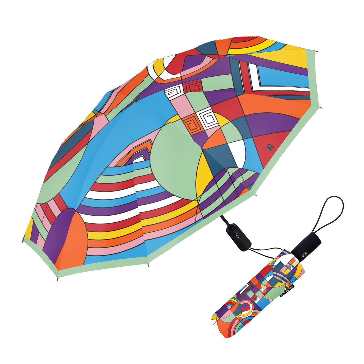 Frank Lloyd Wright Hoffman Rug Travel Umbrella – Compact, One-Touch Open & Close - Glamourous Grace