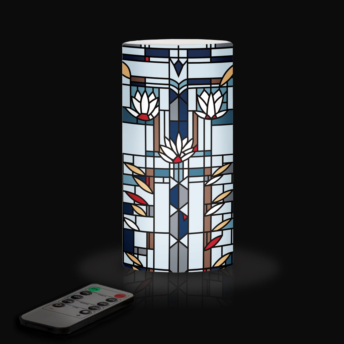 Frank Lloyd Wright Waterlilies 6" LED Candle – Battery Operated, Flickering - Glamourous Grace