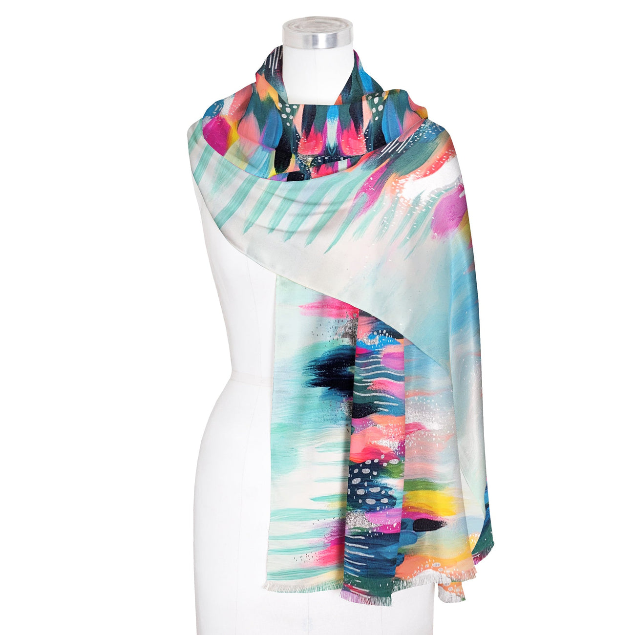 EttaVee's Brush Strokes 103 Silk Blend Shawl – Lightweight Dressy Wrap for Women - Glamourous Grace