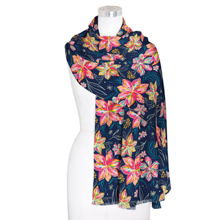 EttaVee's Bold Flowers Silk Blend Shawl – Lightweight Dressy Wrap for Women