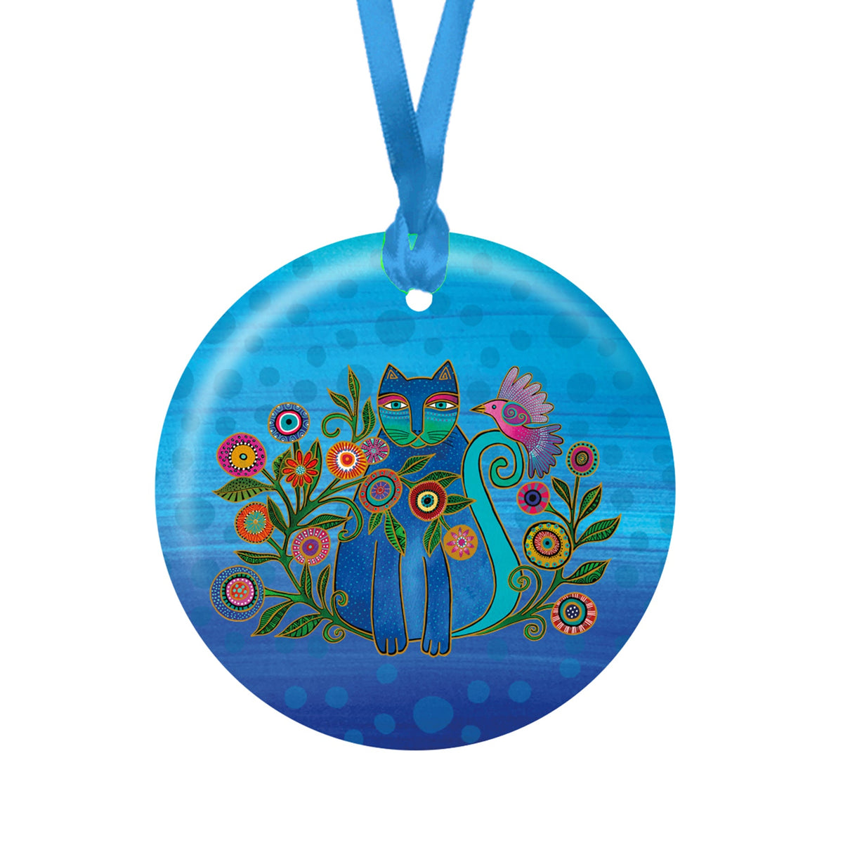Laurel Burch Cerulean Cat Porcelain Keepsake Ornament – Flat Ceramic, Gift-Ready - Glamourous Grace