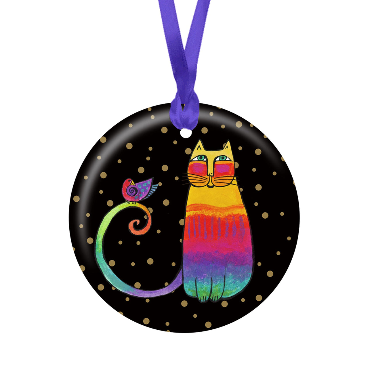 Laurel Burch Rainbow Cat Porcelain Keepsake Ornament – Flat Ceramic, Gift-Ready - Glamourous Grace