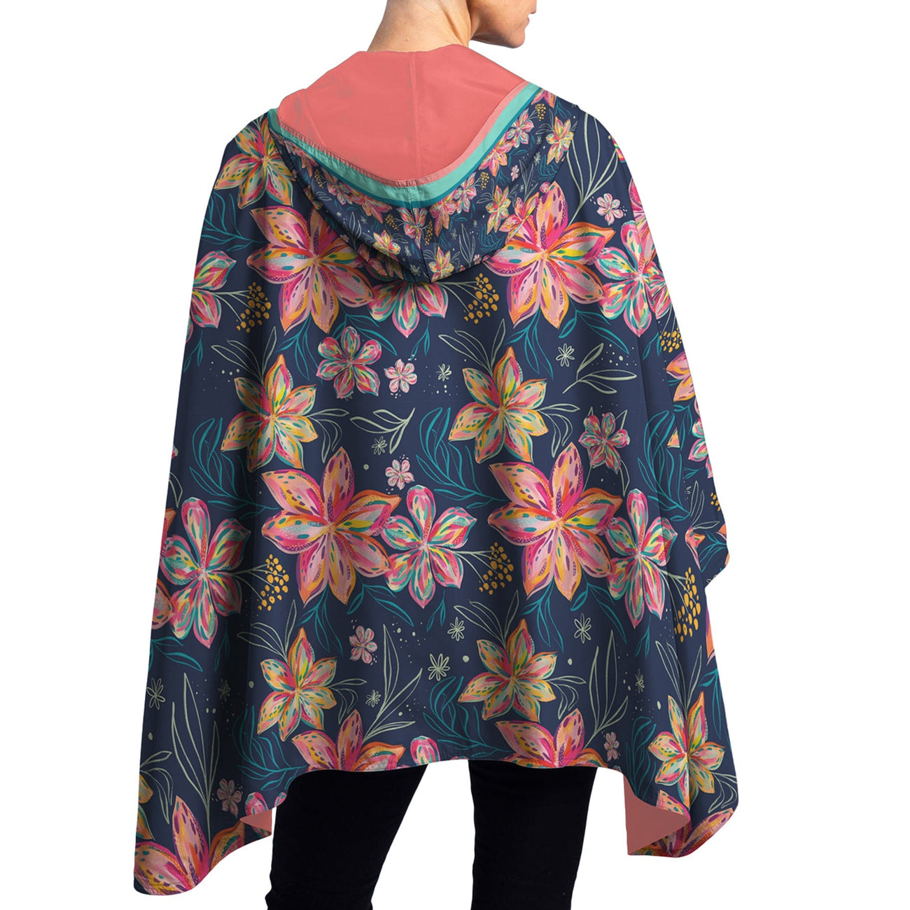EttaVee Bold Flowers Womens Rain Cape - Rainproof Breathable Rain Poncho for Women - Glamourous Grace