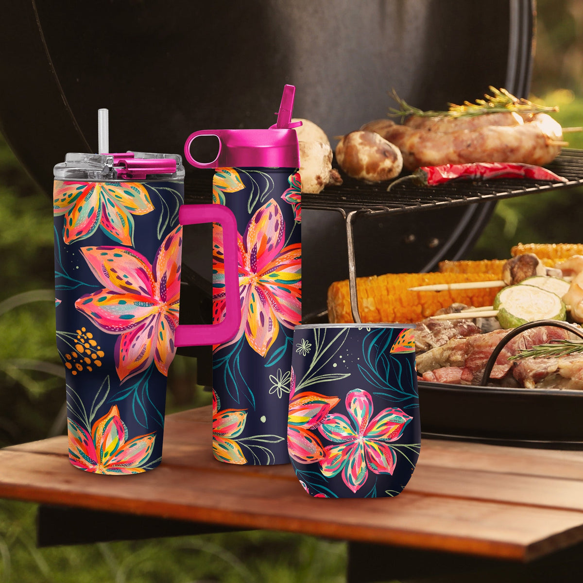 24 oz Water Bottle - EttaVee "Bold Flowers"
