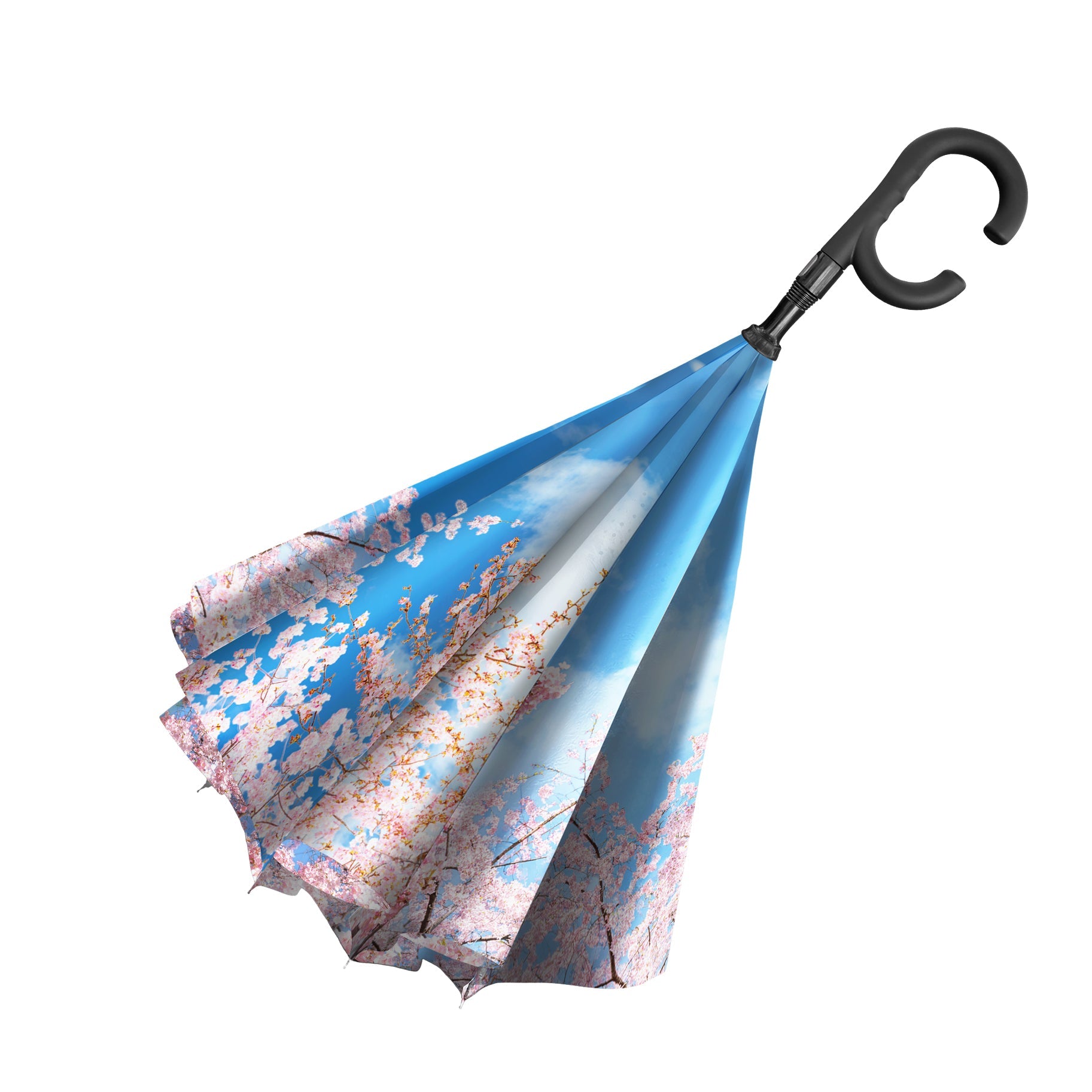 Cherry Blossoms Reverse Inverted Umbrella –  Windproof, Hands-Free