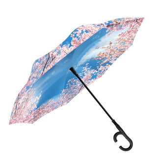 Cherry Blossoms Reverse Inverted Umbrella –  Windproof, Hands-Free