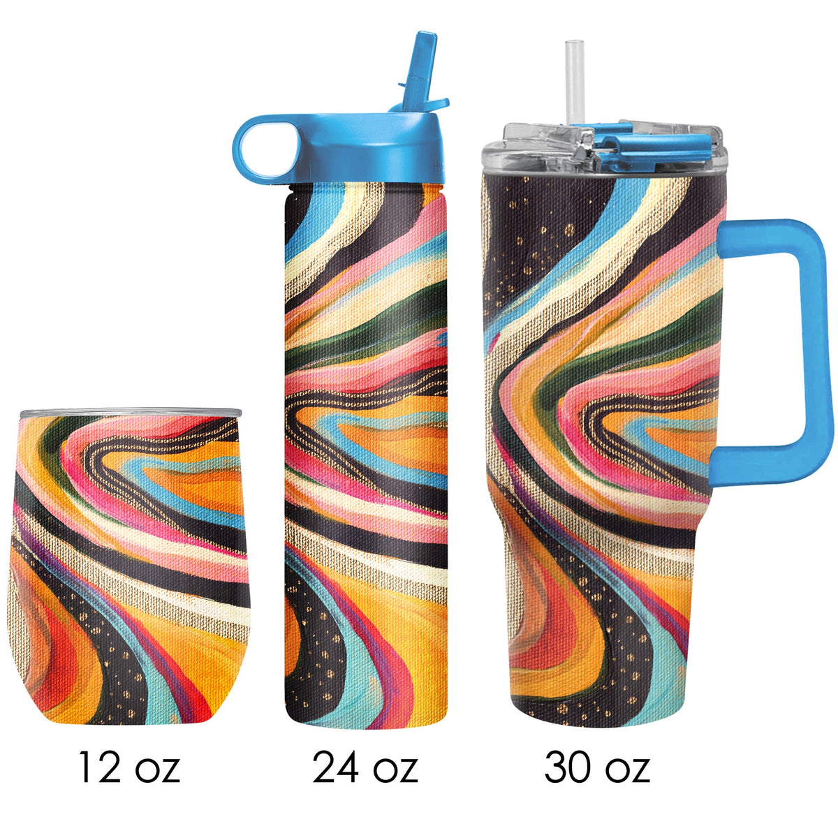 EttaVee "Abstract 1" Insulated Drinkware Set of 3, 1 per size - Glamourous Grace
