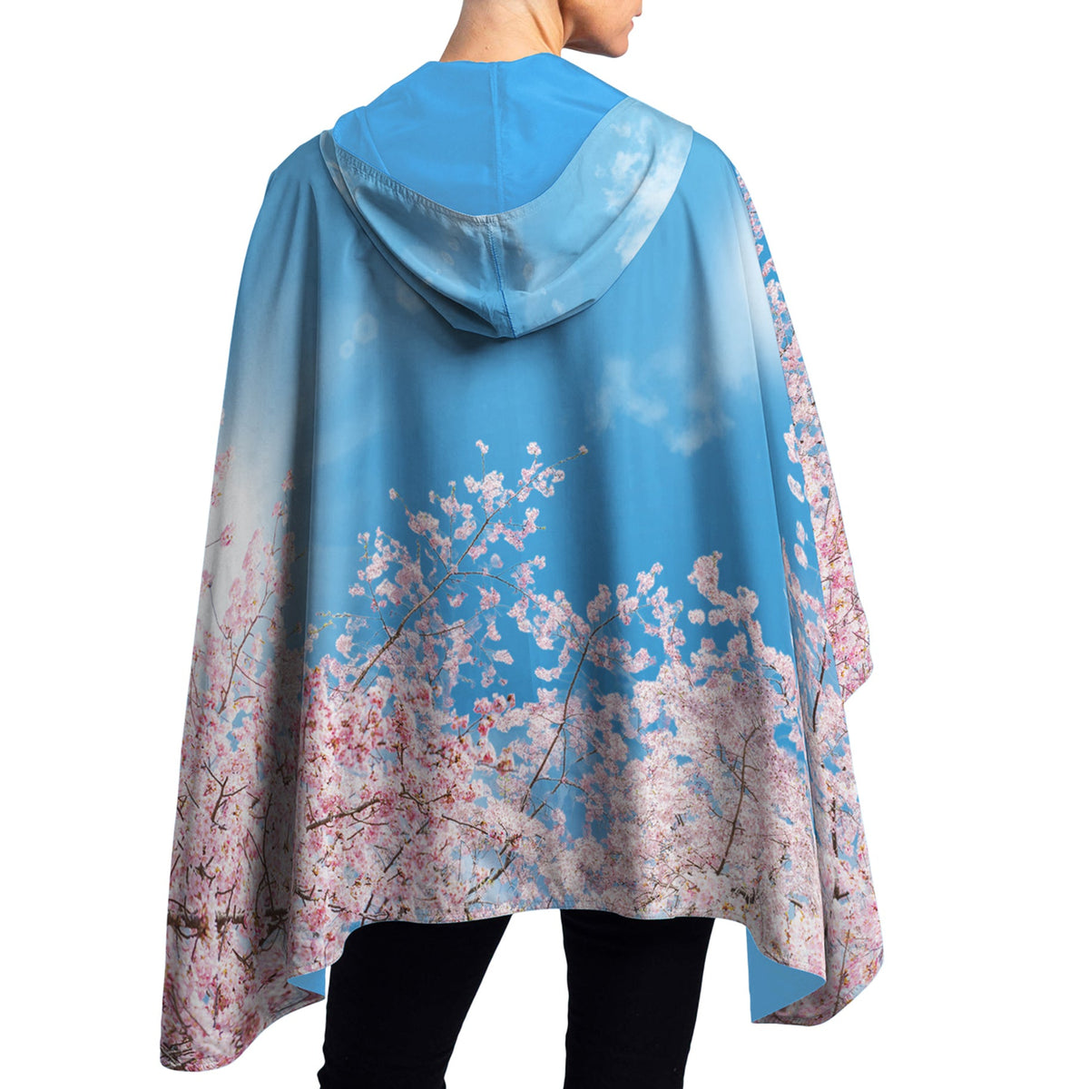 Cherry Blossom Reversible Rain Cape – Lightweight Hooded Poncho Wrap for Women - Glamourous Grace