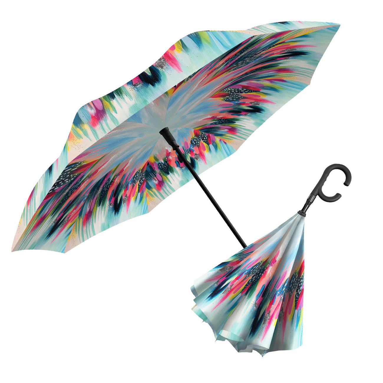 EttaVee Brush Strokes 103 Reverse Inverted Umbrella – Hands-Free, Windproof Design - Glamourous Grace