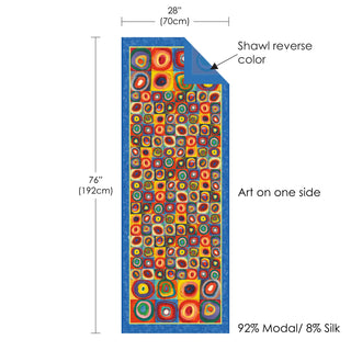 Kandinsky Squares with Concentric Circles Silk Blend Shawl – Lightweight Dressy Wrap for Women
