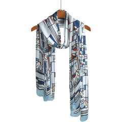 Frank Lloyd Wright Waterlilies Long Sheer Scarf – Lightweight, Elegant, Silky-Soft