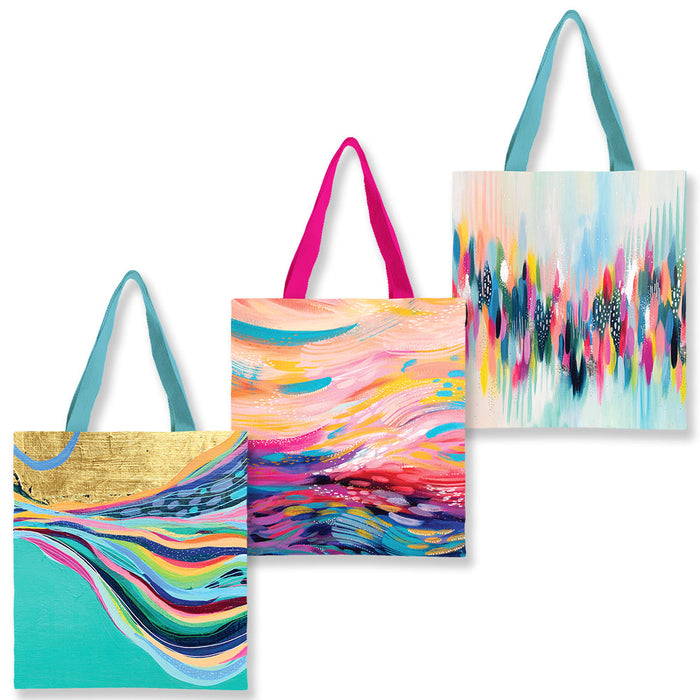 Canvas Magazine Tote Bags – Set of 3 EttaVee Brights | Lightweight Reusable Book & Travel Totes - Glamourous Grace