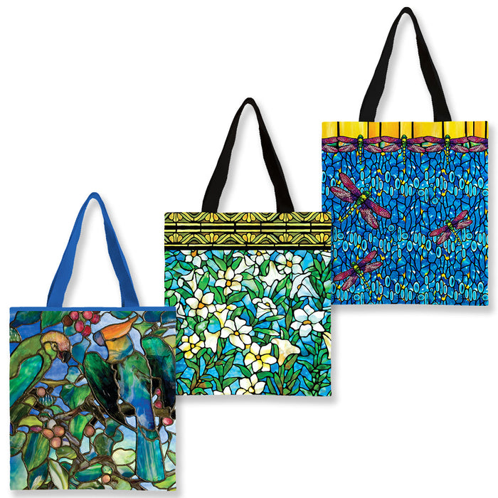 Canvas Magazine Tote Bags – Set of 3 Tiffany Stained Glass | Lightweight Reusable Book & Travel Totes - Glamourous Grace