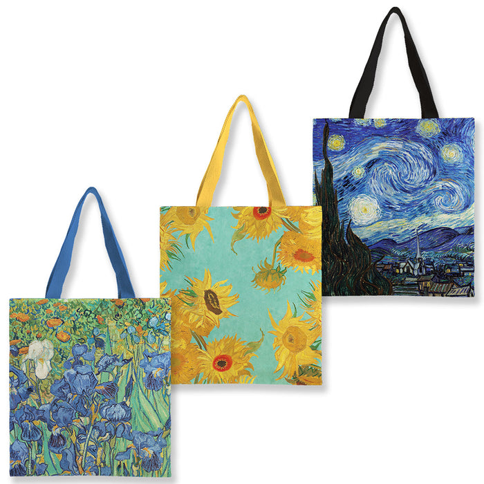 Canvas Magazine Tote Bags – Set of 3 van Gogh Favorites | Lightweight Reusable Book & Travel Totes - Glamourous Grace
