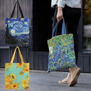 Canvas Magazine Tote Bags – Set of 3 van Gogh Favorites | Lightweight Reusable Book & Travel Totes
