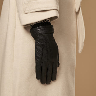 Raya (black) – Deerskin leather gloves with warm wool lining - Glamourous Grace