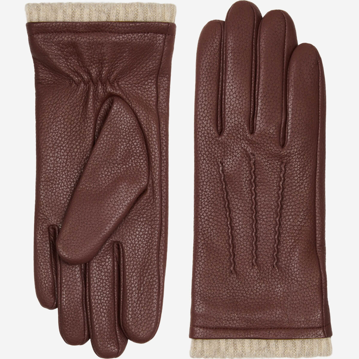 Raya (brown) – Deerskin leather gloves with warm wool lining - Glamourous Grace