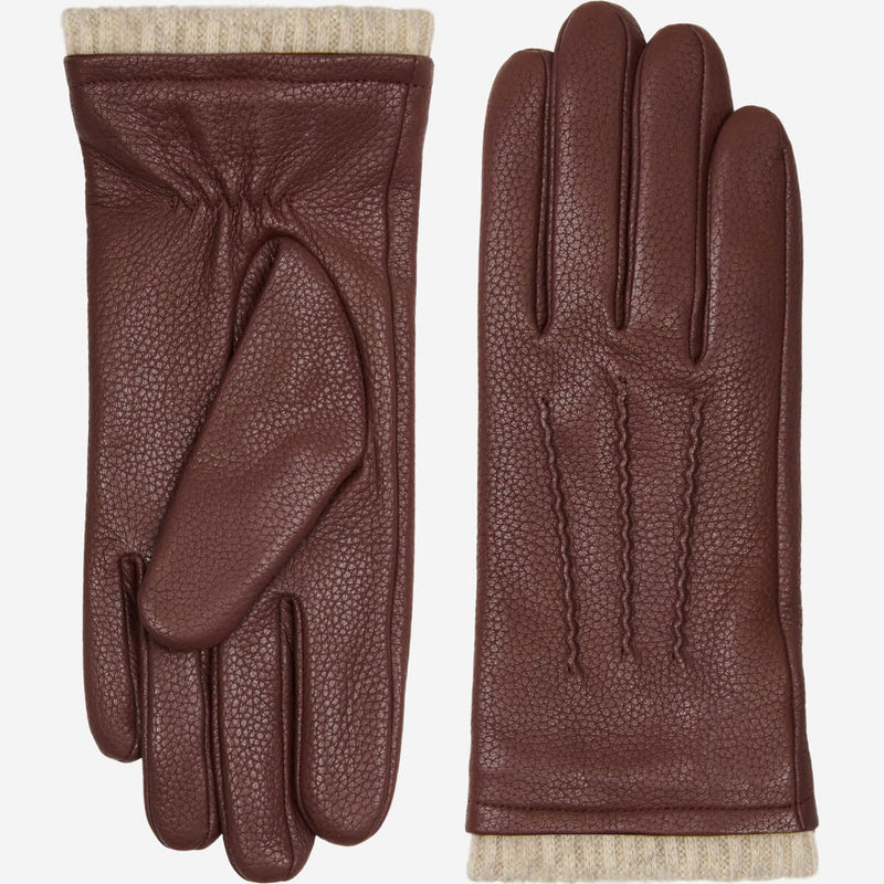 Raya (brown) – Deerskin leather gloves with warm wool lining - Glamourous Grace