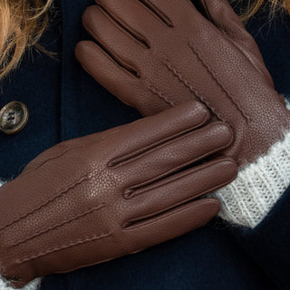 Raya (brown) – Deerskin leather gloves with warm wool lining - Glamourous Grace