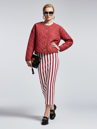 Red Quilted Jacket with Floral Geometric Embroidery • BYMANYC ® New York