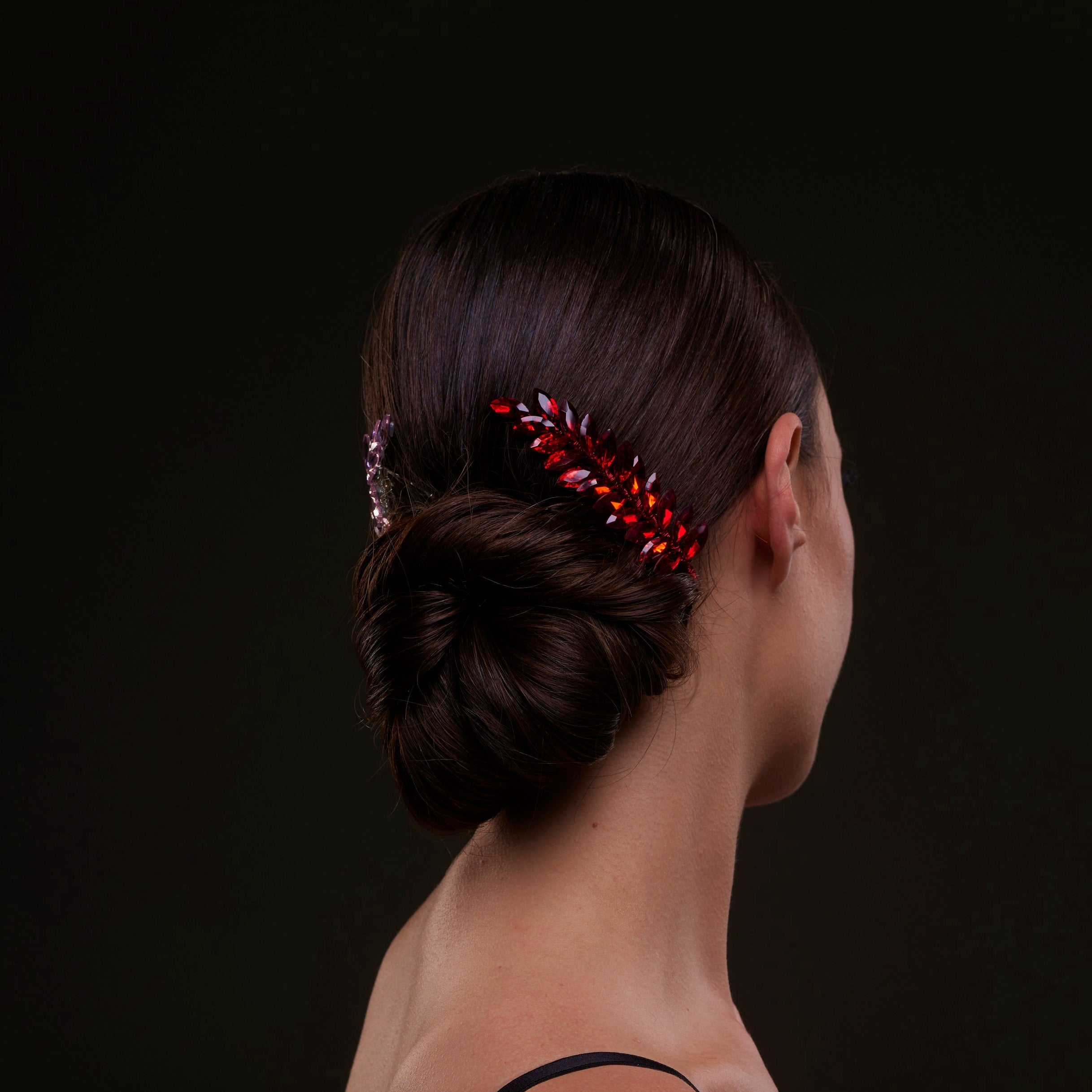 Elegant Red Crystal 2-Piece Hair Comb Set - Glamourous Grace