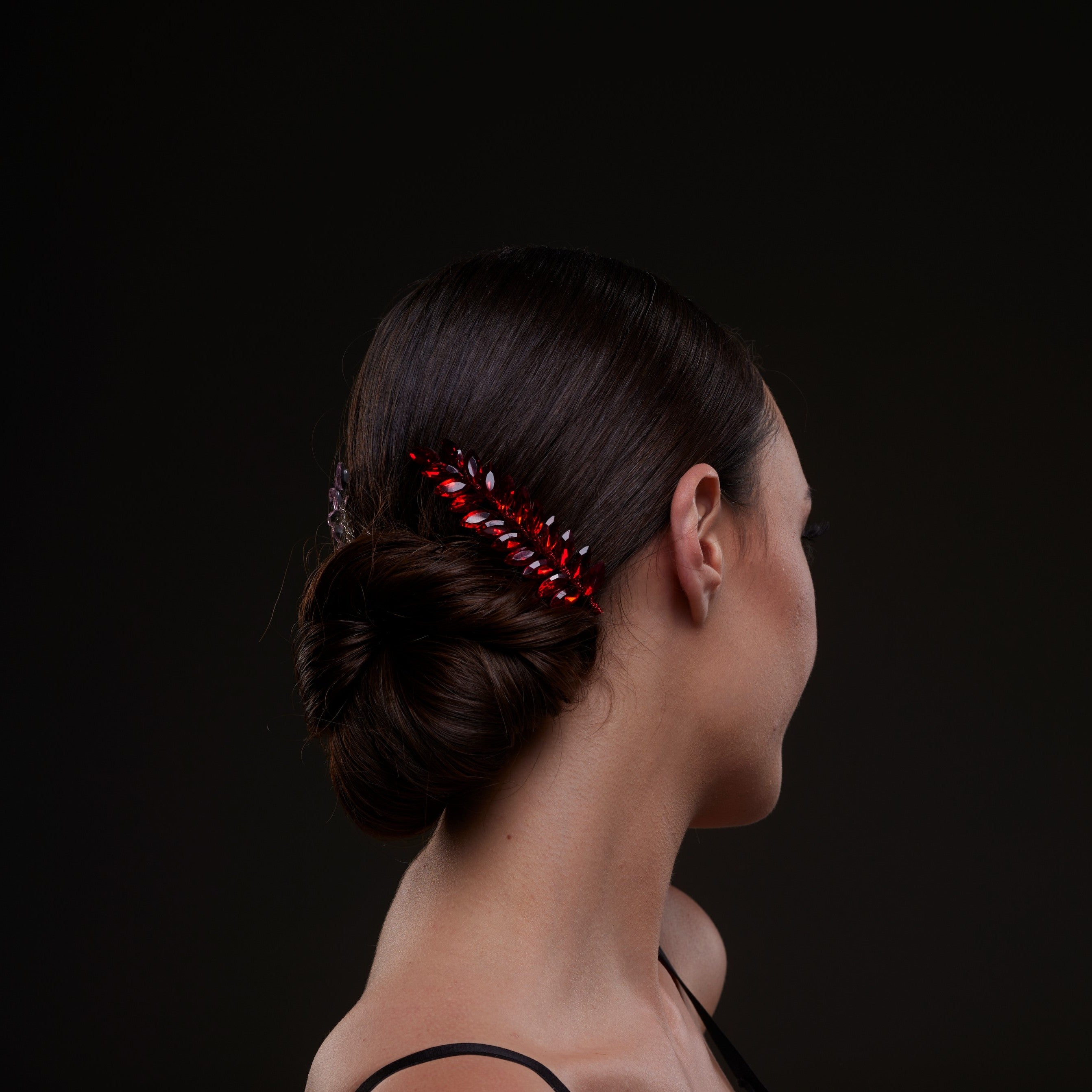 Elegant Red Crystal 2-Piece Hair Comb Set - Glamourous Grace