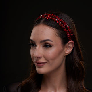 Red Crystal Beaded Hairband - Glamourous Grace