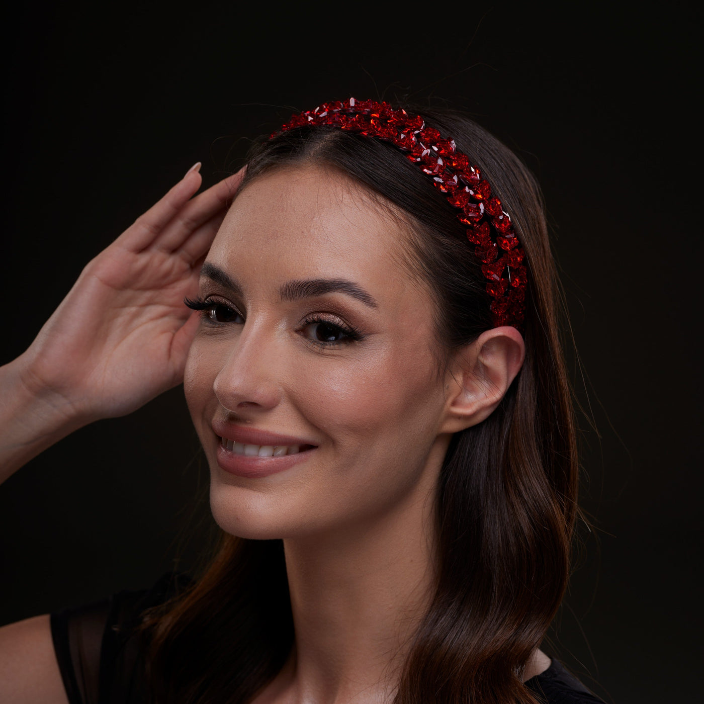 Red Crystal Beaded Hairband - Glamourous Grace