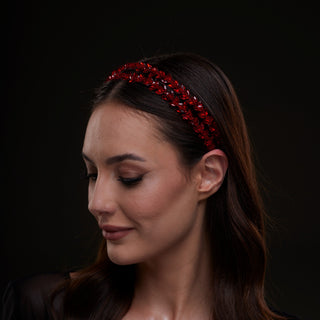 Red Crystal Beaded Hairband - Glamourous Grace