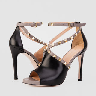 The Ribnica Black Leather Ankle Strap Women Sandal - Glamourous Grace