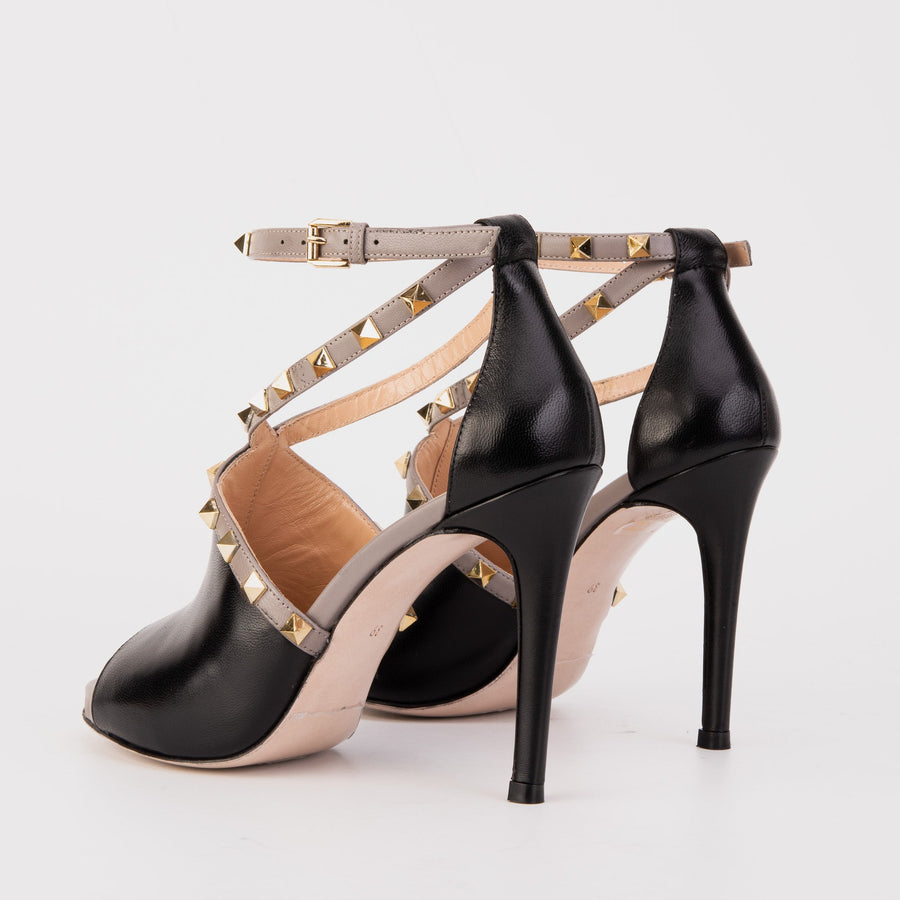 The Ribnica Black Leather Ankle Strap Women Sandal - Glamourous Grace