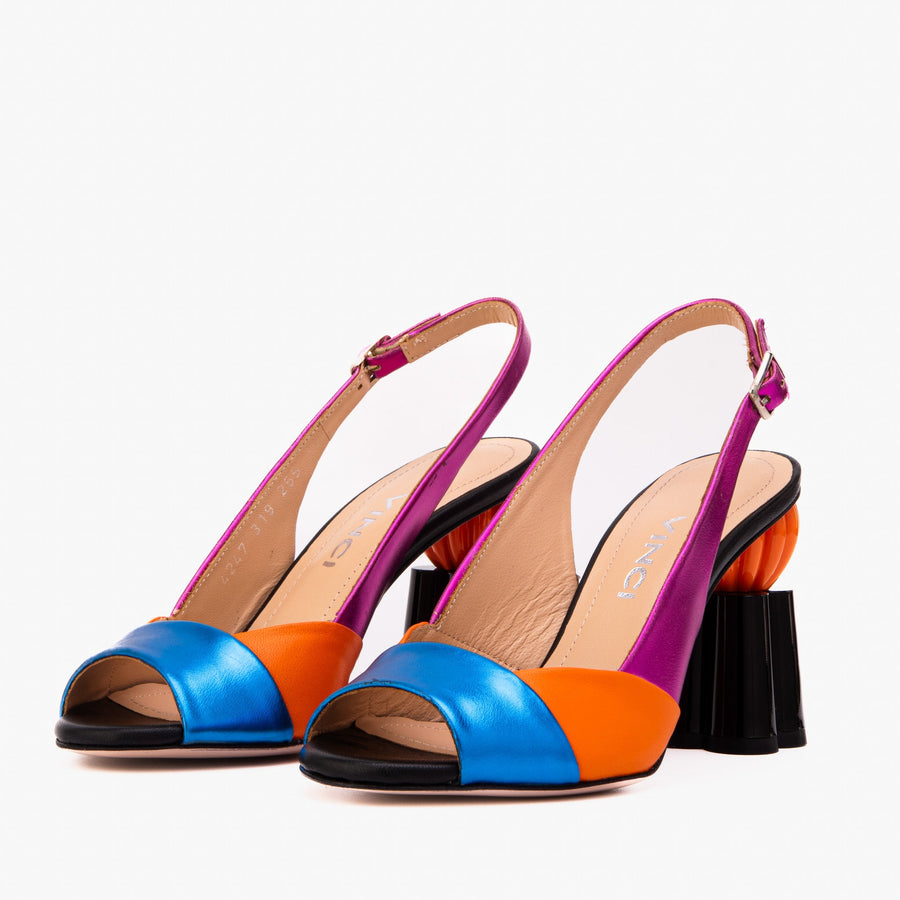 The Rize Multicolor Pumpkin Heel Leather Women Sandal - Glamourous Grace