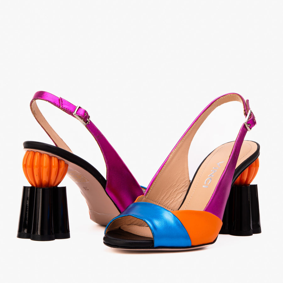 The Rize Multicolor Pumpkin Heel Leather Women Sandal - Glamourous Grace