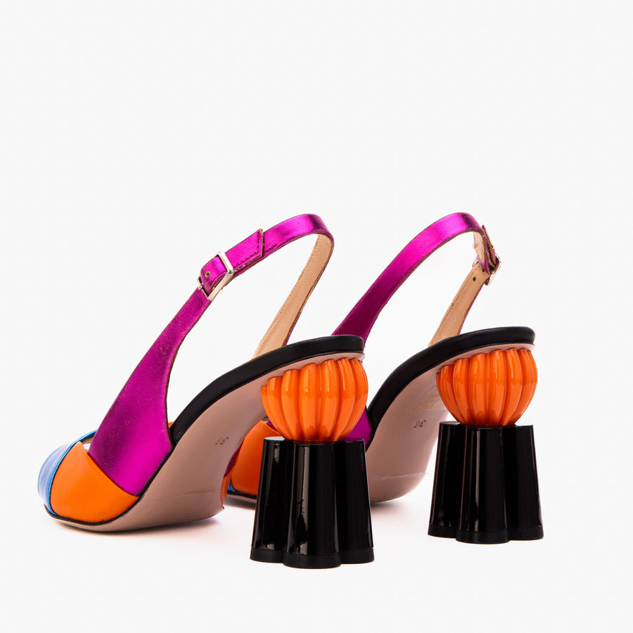 The Rize Multicolor Pumpkin Heel Leather Women Sandal - Glamourous Grace