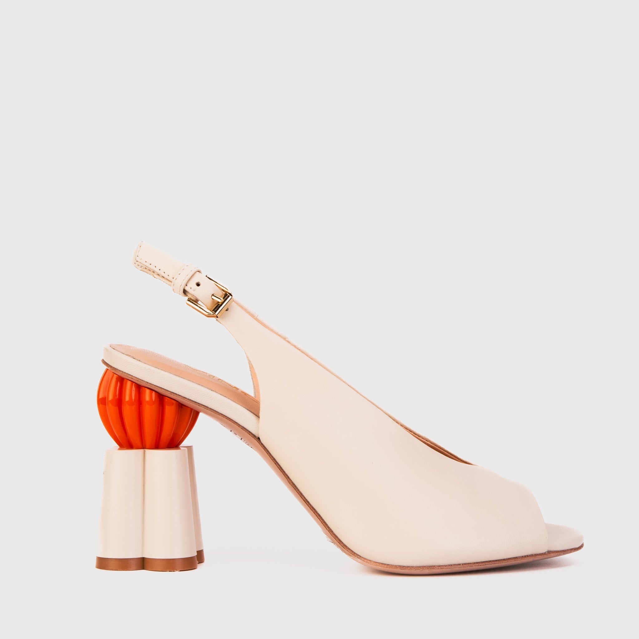 The Cimla Cream Leather Pumpkin Heel Women Sandal - Glamourous Grace