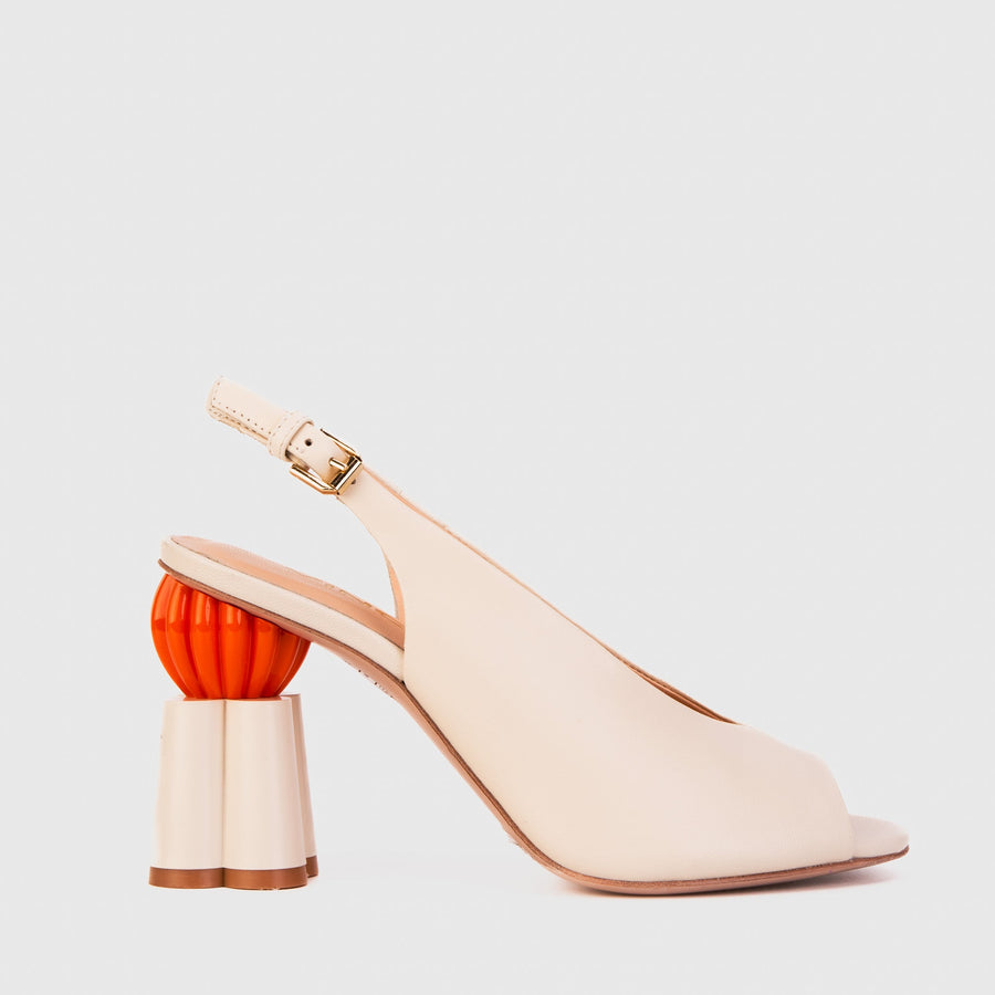 The Cimla Cream Leather Pumpkin Heel Women Sandal - Glamourous Grace