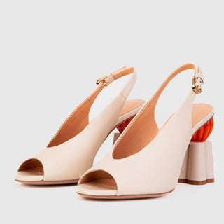 The Cimla Cream Leather Pumpkin Heel Women Sandal - Glamourous Grace