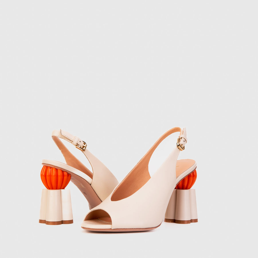 The Cimla Cream Leather Pumpkin Heel Women Sandal - Glamourous Grace