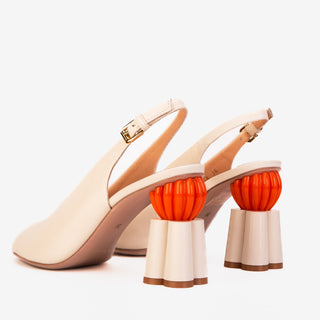 The Cimla Cream Leather Pumpkin Heel Women Sandal - Glamourous Grace