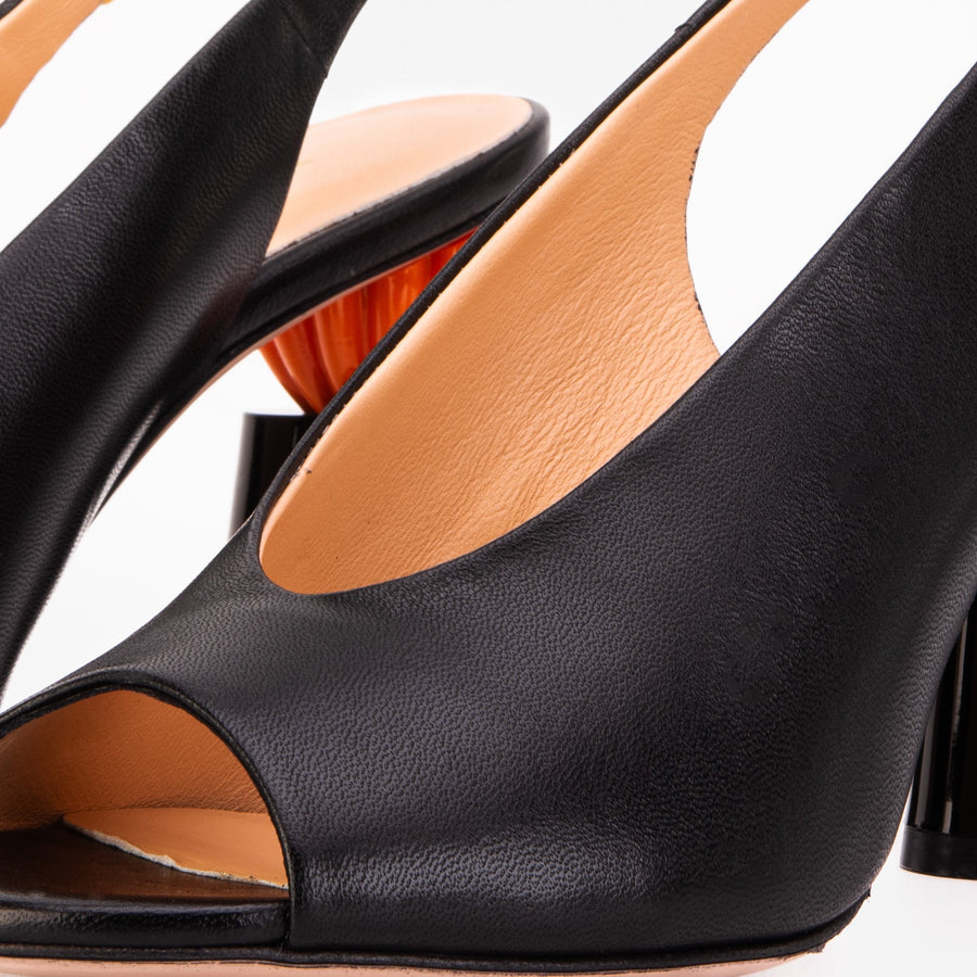The Cimla Pumpkin Heel Black Leather Women Sandal - Glamourous Grace