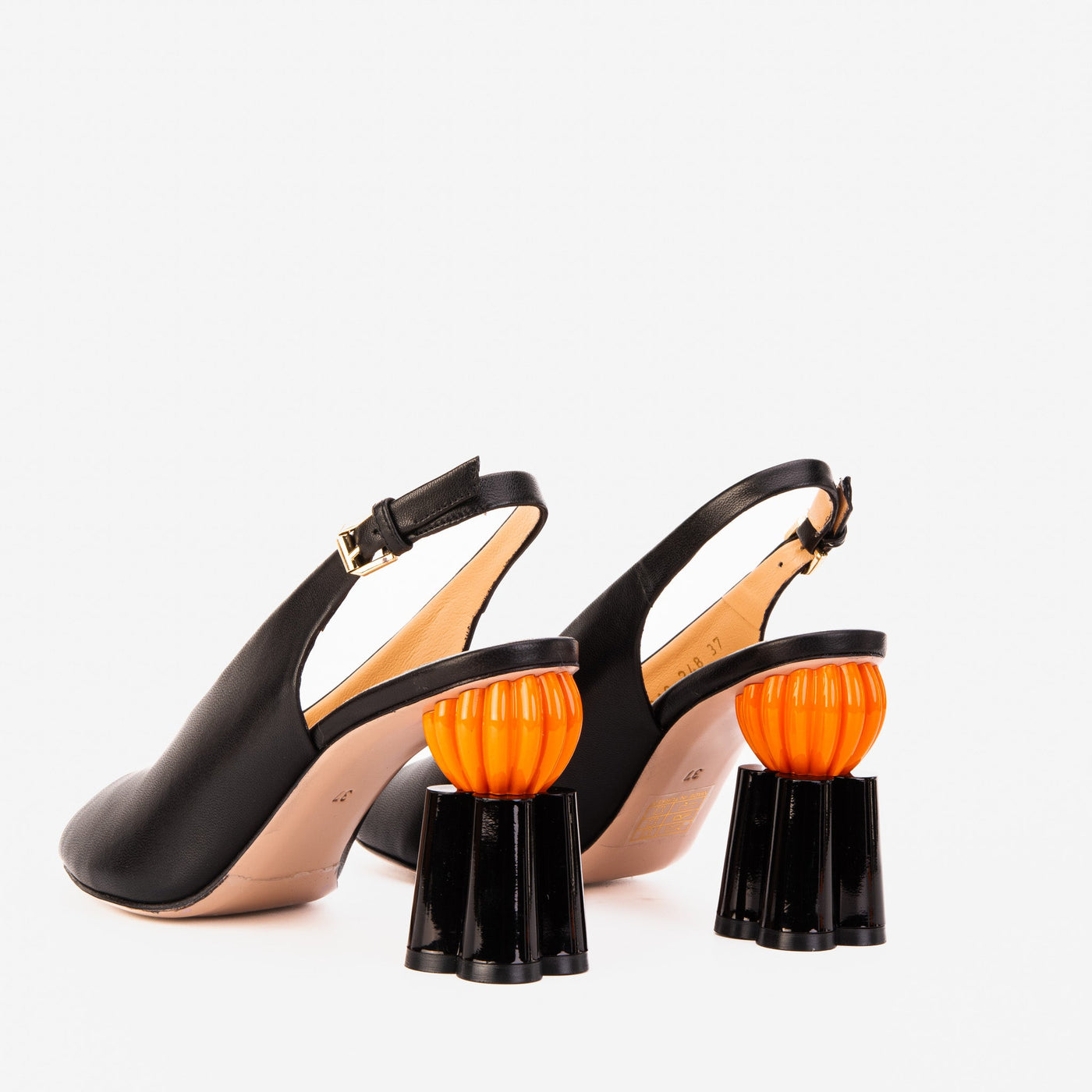 The Cimla Pumpkin Heel Black Leather Women Sandal - Glamourous Grace