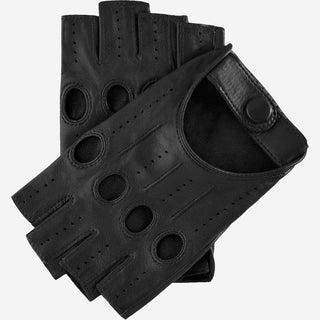 Rossana (black) - Italian fingerless lambskin leather driving gloves - Glamourous Grace