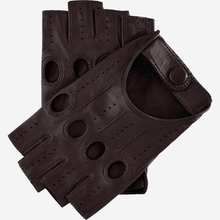 Rossana (dark brown) - Italian fingerless lambskin leather driving gloves - Glamourous Grace